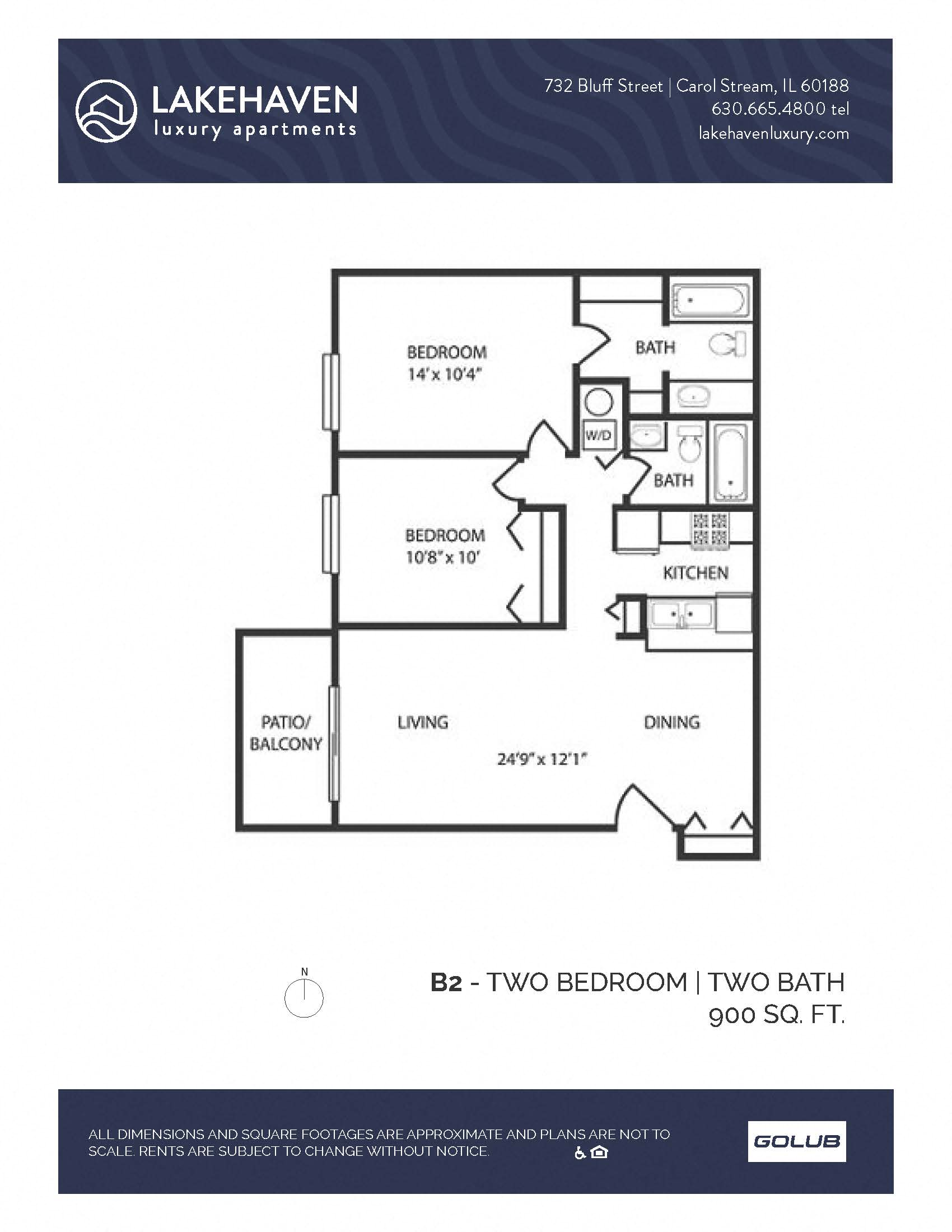 Floor plan for 2 beds, 2 baths, 900 sqft